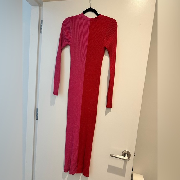 STAUD Two-Tone Pink and Red Long Sleeve Dress - Picture 14 of 14